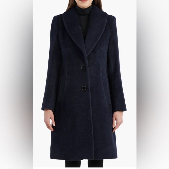 Sofia cashmere alpaca wool coat in navy with shawl fur collar NWT - Picture 1 of 8